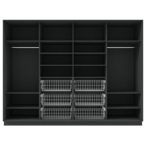 Garderoob Nelja Lükanduksega Must Struktuurne Kuue Pesukorviga