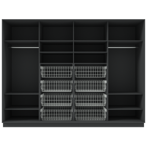 Garderoob Nelja Lükanduksega Must Struktuurne Kaheksa Pesukorviga