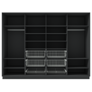 Garderoob Nelja Lükanduksega Must Struktuurne Nelja Pesukorviga Kahe Jalatsikorviga