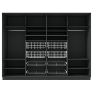 Garderoob Nelja Lükanduksega Must Struktuurne Nelja Pesukorviga Nelja Jalatsikorviga