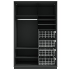 Garderoob Kahe Liuguksega Must Struktuurne Nelja Pesukorviga paremal.