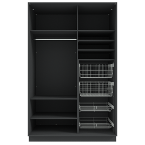 Garderoob Kahe Liuguksega Must Struktuurne Kahe Pesukorvi ja Kahe Jalanõudekorviga paremal.