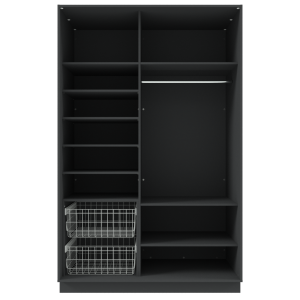 Garderoob Riidekapp Kahe Liuguksega Must Struktuurne Kahe Pesukorviga vasakul.