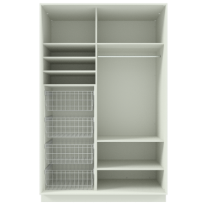 Riidekapp Garderoob Kahe Liuguksega Valge Nelja Pesukorviga vasakul