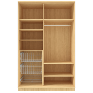 Garderoob Riidekapp Kahe Liuguksega Pähkel Parona Peegliga Kahe Pesukorvi ja Ühe Jalatsikorviga  vasakul.