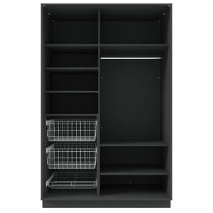 Garderoob Riidekapp Kahe Liuguksega Must Struktuurne Peegliga Kahe Pesukorvi ja Ühe  Jalanõudekorviga vasakul.