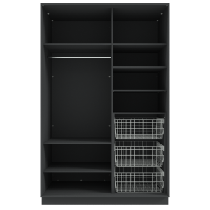 Garderoob Kahe Liuguksega Must Struktuurne Peegliga Kolme Pesukorviga paremal.