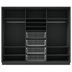 Garderoob Kolme Lükanduksega Must Struktuurne Nelja Pesukorviga