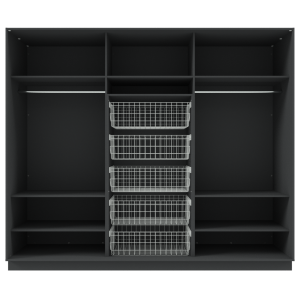 Garderoob Must Struktuurne Kolme Liuguksega Peegliga Viie Pesukorviga 