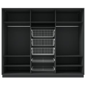 Garderoob Must Struktuurne Kolme Liuguksega Peegliga Kolme Pesukorviga Kahe Jalatsikorviga