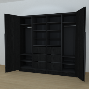 Riidekapp Garderoob Kahe Voldikuksega Kuue Sahtliga Must Struktuurne