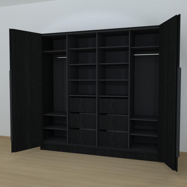 Riidekapp Garderoob Kahe Voldikuksega Kuue Sahtliga Must Struktuurne