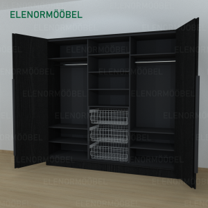 Riidekapp Garderoob Kahe Voldikuksega Kolme Pesukorviga Must Struktuurne