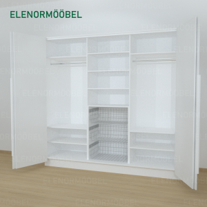 Riidekapp Garderoob Kahe Voldikuksega Kolme Pesukorviga Valge Struktuurne