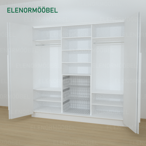 Riidekapp Garderoob Kahe Voldikuksega Kolme Pesukorviga Valge Struktuurne