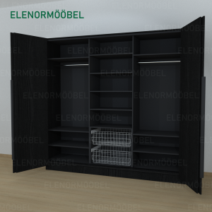 Riidekapp Garderoob Kahe Voldikuksega Kahe Pesukorviga Must Struktuurne