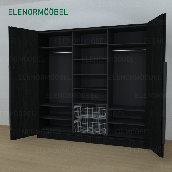 Riidekapp Garderoob Kahe Voldikuksega Kahe Pesukorviga Must Struktuurne