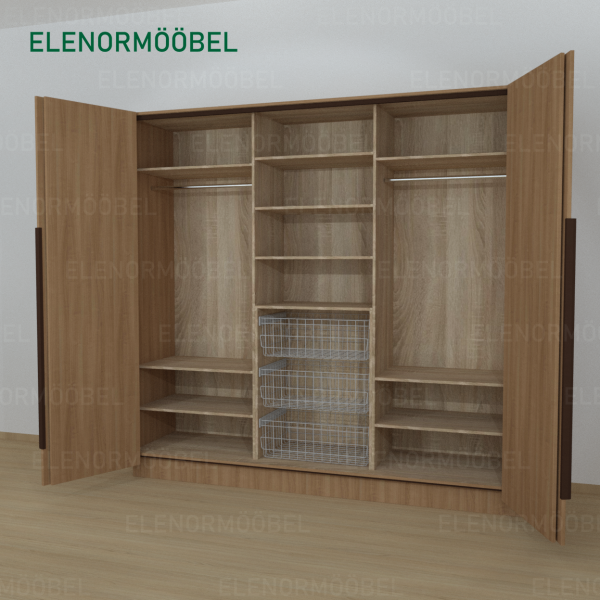 Riidekapp Garderoob Kahe Voldikuksega Kolme Pesukorviga Pähkel Parona