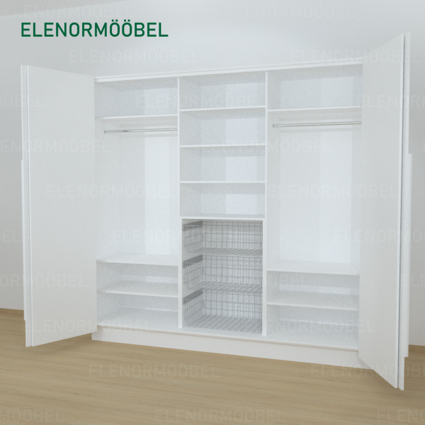 Riidekapp Garderoob Kahe Voldikuksega Kolme Pesukorviga  Valge 