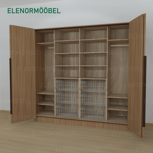 Riidekapp Garderoob Kahe Voldikuksega Kuue Pesukorviga Pähkel Parona