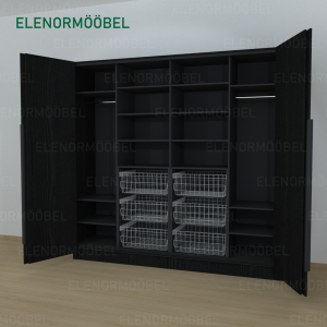 Riidekapp Garderoob Kahe Voldikuksega Kuue Pesukorviga Must Struktuurne