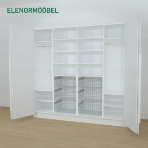 Riidekapp Garderoob Kahe Voldikuksega Kuue Pesukorviga Valge Struktuurne