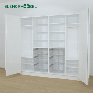 Riidekapp Garderoob Kahe Voldikuksega Kuue Pesukorviga Valge