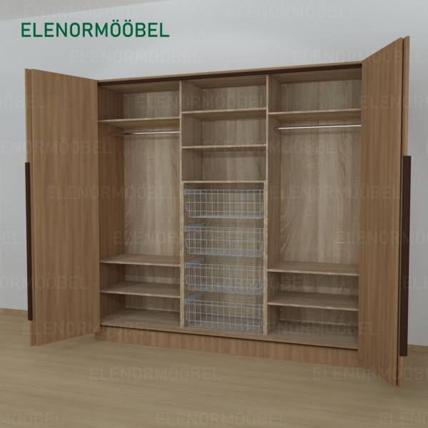 Riidekapp Garderoob Kahe Voldikuksega Nelja Pesukorviga Pähkel Parona