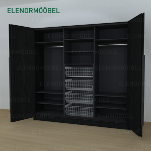 Riidekapp Garderoob Kahe Voldikuksega Nelja Pesukorviga Must Struktuurne