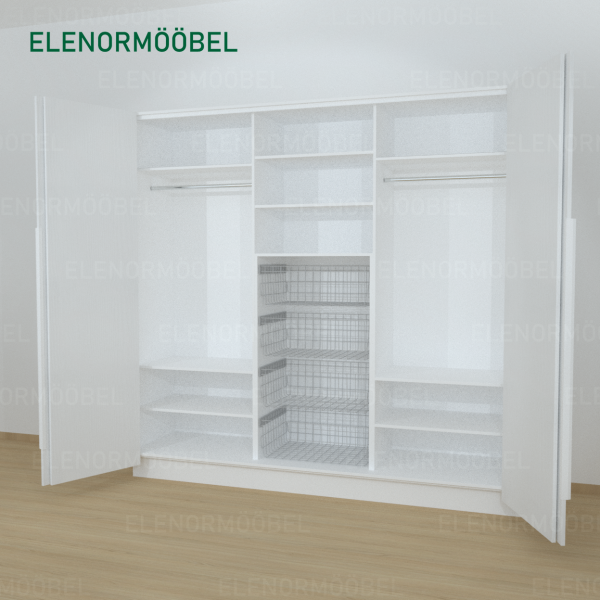 Riidekapp Garderoob Kahe Voldikuksega Nelja Pesukorviga Valge Struktuurne