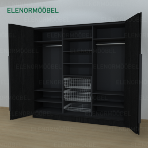 Riidekapp Garderoob Kahe Voldikuksega Kahe Pesukorviga Ühe Jalatsikorviga Must Struktuurne