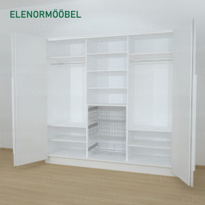 Riidekapp Garderoob Kahe Voldikuksega Kahe Pesukorviga Ühe Jalatsikorviga Valge Struktuurne