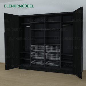 Riidekapp Garderoob Kahe Voldikuksega Nelja Pesukorviga Kahe Jalatsikorviga Must Struktuurne