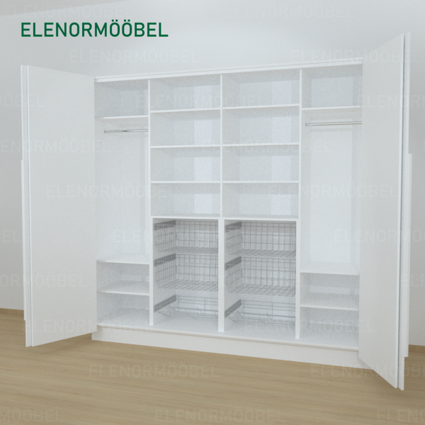 Riidekapp Garderoob Kahe Voldikuksega Nelja Pesukorviga Kahe Jalatsikorviga Valge 