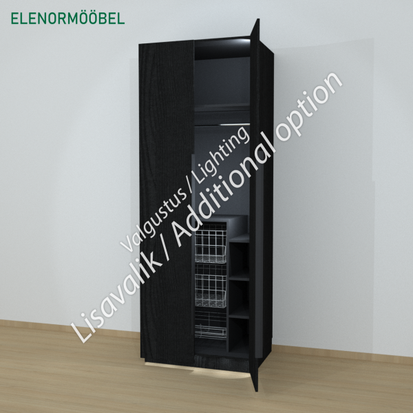 Riidekapp Garderoob Kahe Käänduksega Kahe Pesukorviga Ühe Jalatsikorviga Must Struktuurne