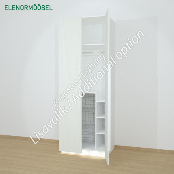 Riidekapp Garderoob Kahe Käänuksega Kahe Pesukorviga Ühe Jalatsikorviga Valge Struktuurne