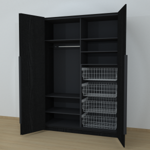 Riidekapp Garderoob Voldikuksega Nelja Pesukorviga Paremal Must Struktuurne