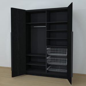 Riidekapp Garderoob Voldikuksega Kahe Pesukorviga Ühe Jalatsikorviga Paremal Must Struktuurne