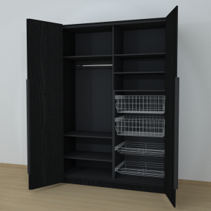 Riidekapp Garderoob Voldikuksega Kahe Pesukorviga Kahe Jalatsikorviga Paremal Must Struktuurne