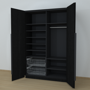 Riidekapp Garderoob Voldikuksega Kahe Pesukorviga Vasakul Must Struktuurne