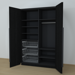 Riidekapp Garderoob Voldikuksega Kolme Pesukorviga Vasakul Must Struktuurne