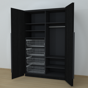 Riidekapp Garderoob Voldikuksega Nelja Pesukorviga Vasakul Must Struktuurne