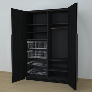 Riidekapp Garderoob Voldikuksega Kahe Pesukorviga Kahe Jalatsikorviga Vasakul Must Struktuurne