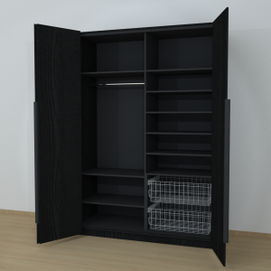 Riidekapp Garderoob Voldikuksega Kahe Pesukorviga Paremal Must Struktuurne