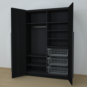 Riidekapp Garderoob Voldikuksega Kolme Pesukorviga Paremal Must Struktuurne