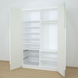 Riidekapp Garderoob Voldikuksega Kahe Pesukorviga Vasakul Valge Struktuurne