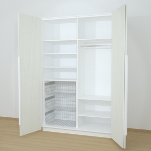 Riidekapp Garderoob Voldikuksega Kolme Pesukorviga Vasakul Valge Struktuurne