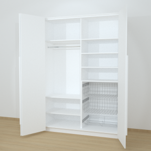 Riidekapp Garderoob Voldikuksega Kahe Pesukorviga Ühe Jalatsikorviga Paremal Valge 