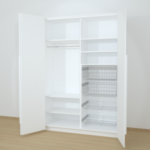 Riidekapp Garderoob Voldikuksega Kahe Pesukorviga Kahe Jalatsikorviga Paremal Valge 