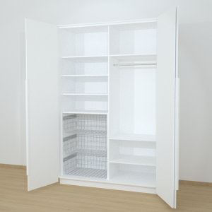 Riidekapp Garderoob Voldikuksega Kolme Pesukorviga Vasakul Valge 